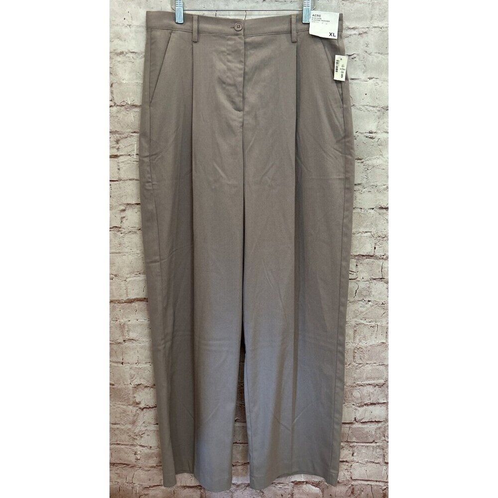 Aeropostale Womens Size XL High Rise Pleated Trouser Pant Stretch Taupe Gray NEW
